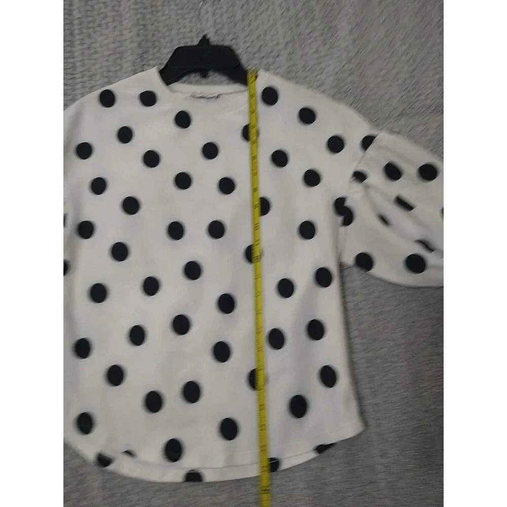 Zara Cream Blouse with Black Polka Dots and Puff Sleeves